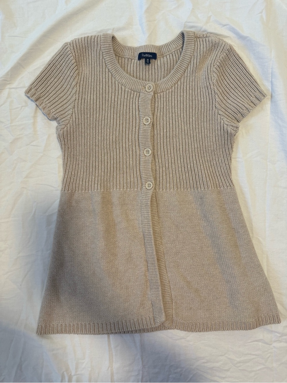 Reitmans Beige Short-Sleeve Babydoll Knit Cardigan
